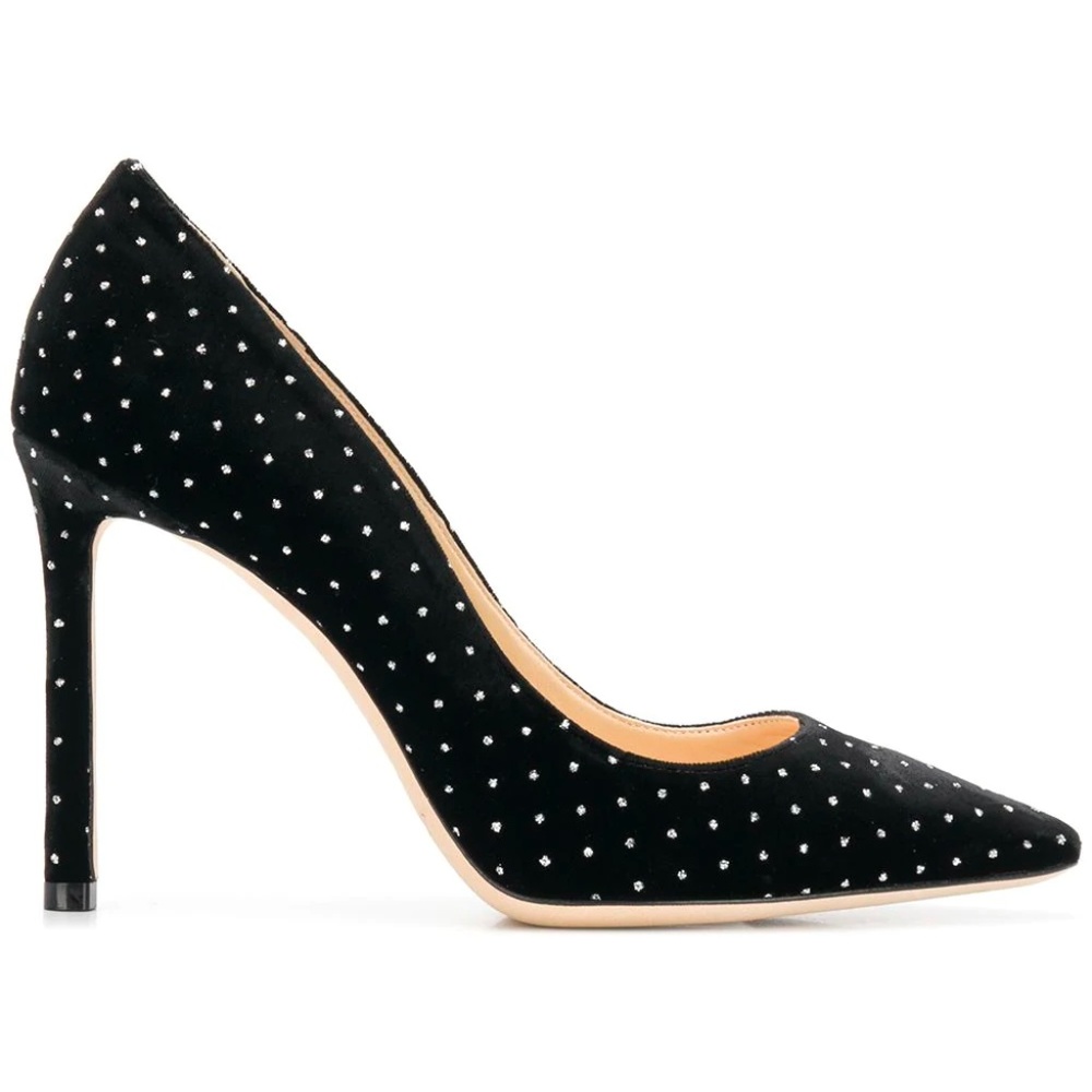 NIB Jimmy Choo Black Velvet Polka Dot Romy Pumps